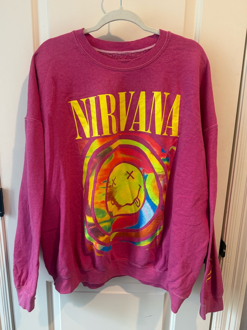 Urban Outfitters X Nirvana Oversized Sweatshirt Spiral Smile Face Pink Crewneck